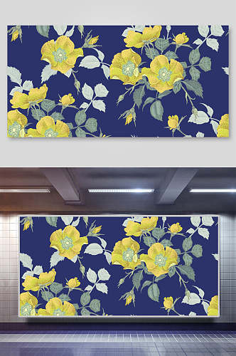 花朵黄色典雅大气花朵纹饰背景展板