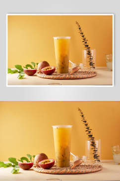 橙色夏日清凉奶茶场景摄影图