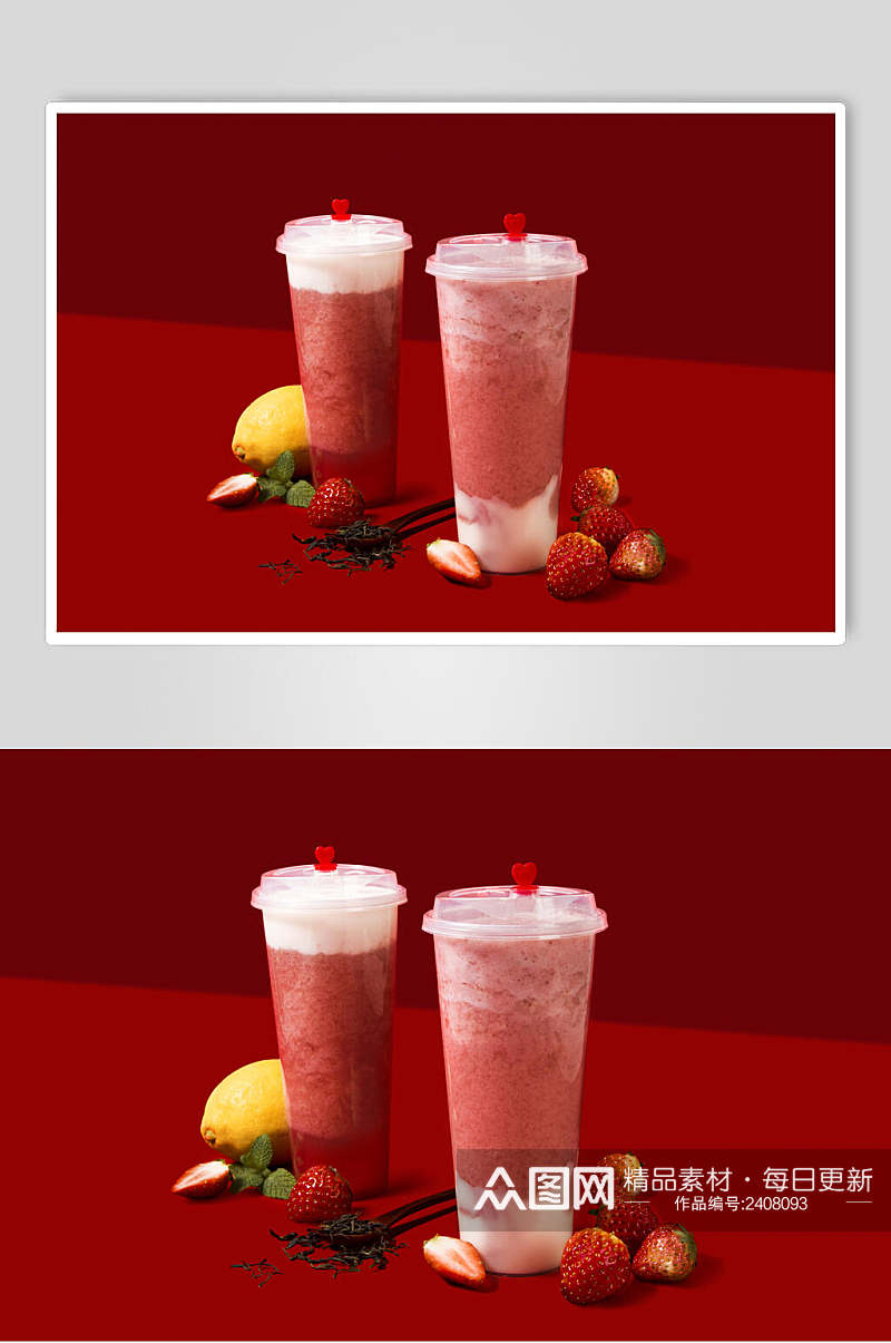 清新红色草莓水果茶奶茶摄影图素材