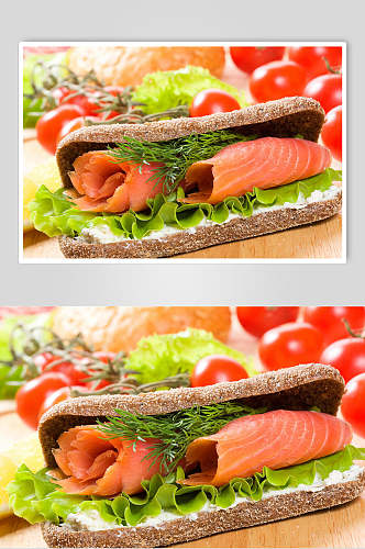 三文鱼海鲜汉堡食物图片