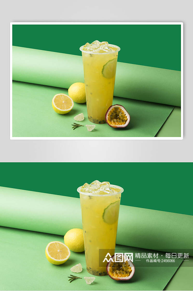 清新绿色百香果水果茶奶茶摄影图素材