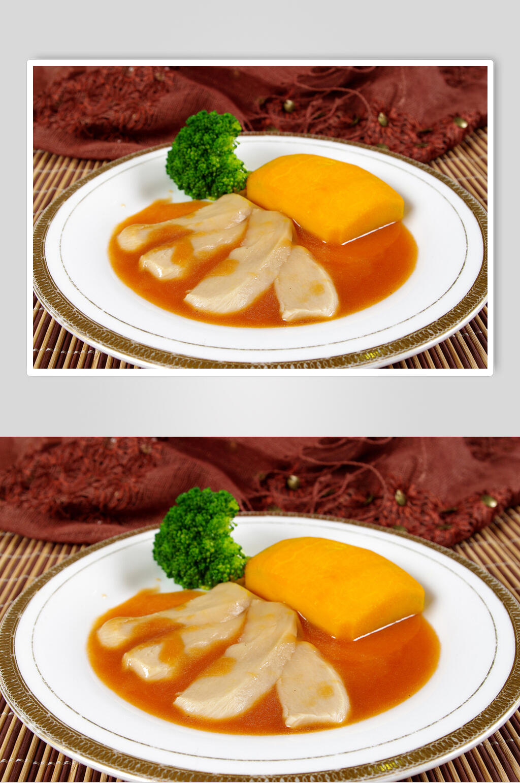 鲍汁南瓜扣百灵菇食品高清图片素材