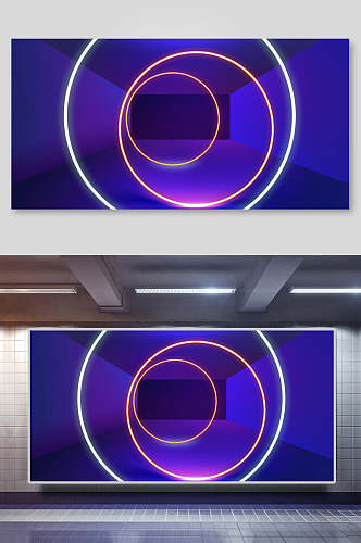 图形圆形创意几何紫色背景展板