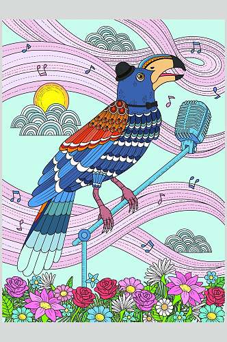 炫彩时尚手绘动物鹦鹉插画素材