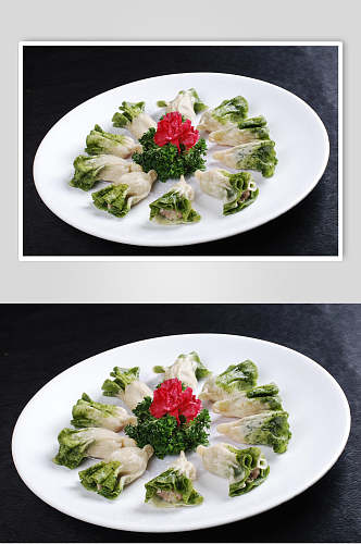 白菜蒸饺食品菜摄影图片
