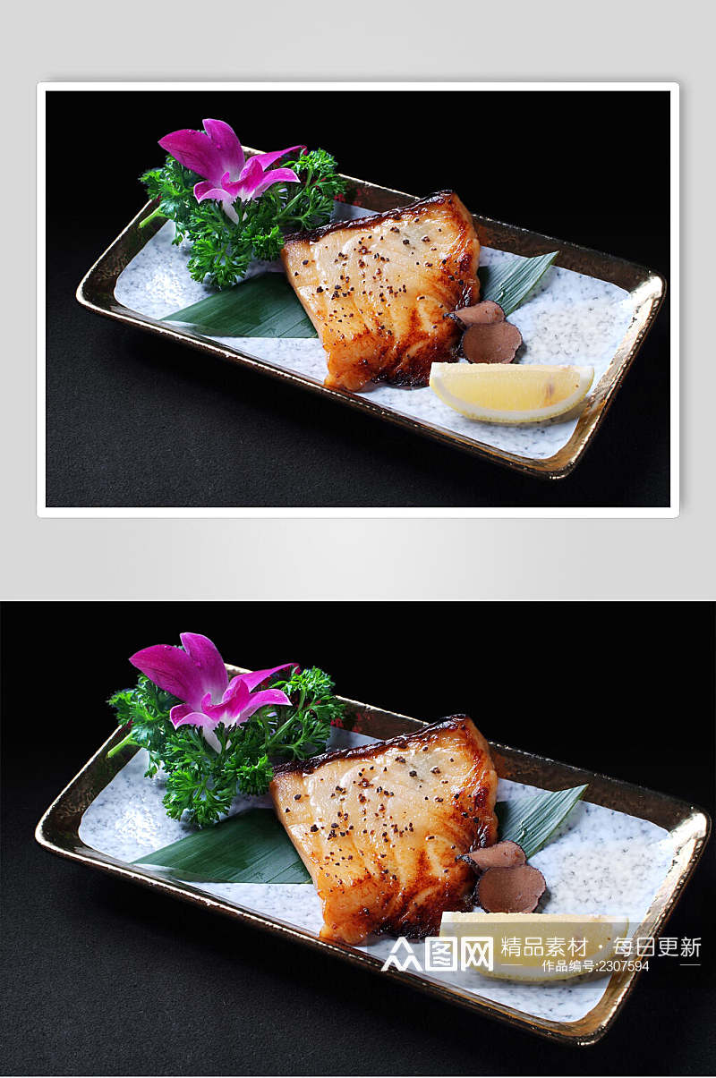煎烤类黑松露香煎银鳕鱼美食图片素材