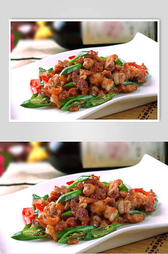 小青椒炒剃骨肉餐饮食品图片