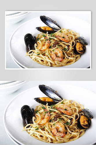招牌海鲜意大利面餐饮摄影图片