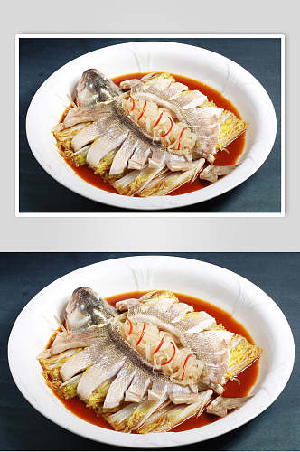 萝卜蒸鲈鱼食物高清图片
