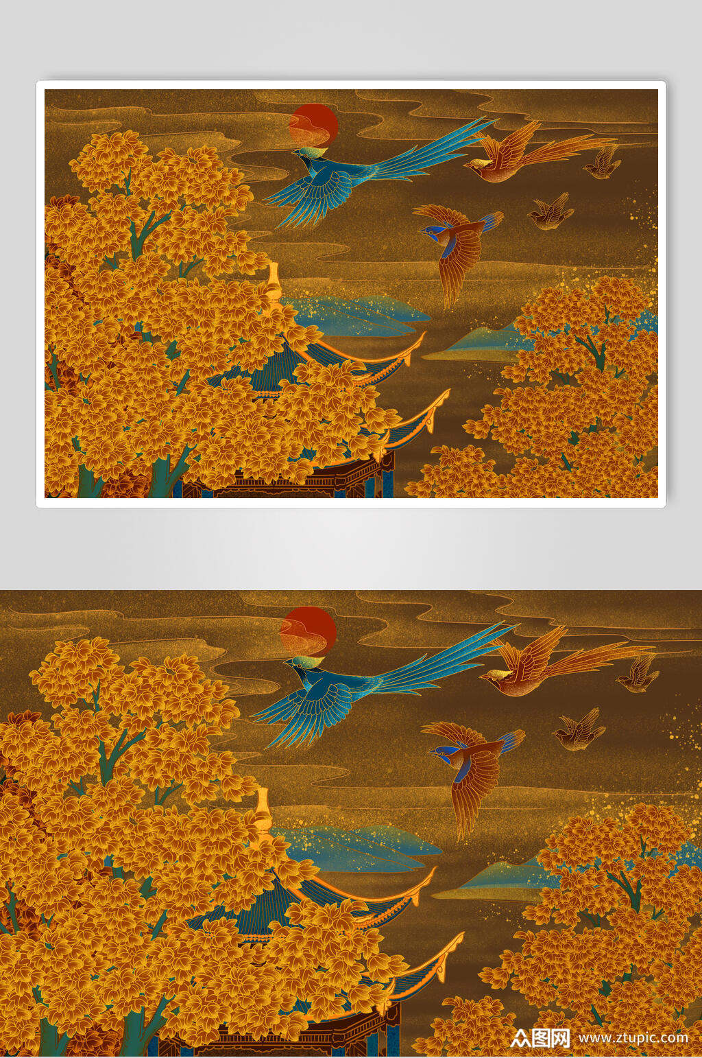 橙色中国画国潮插画素材