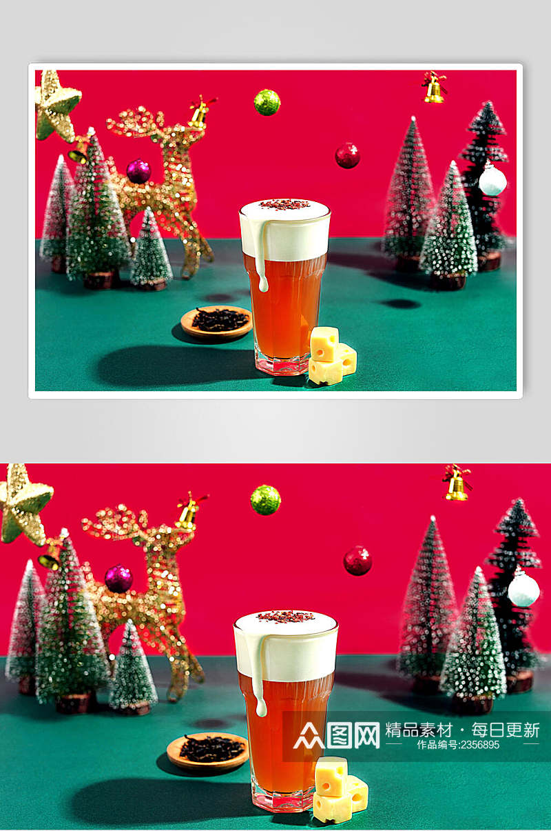 夏日清凉圣诞节奶盖奶茶场景摄影图素材
