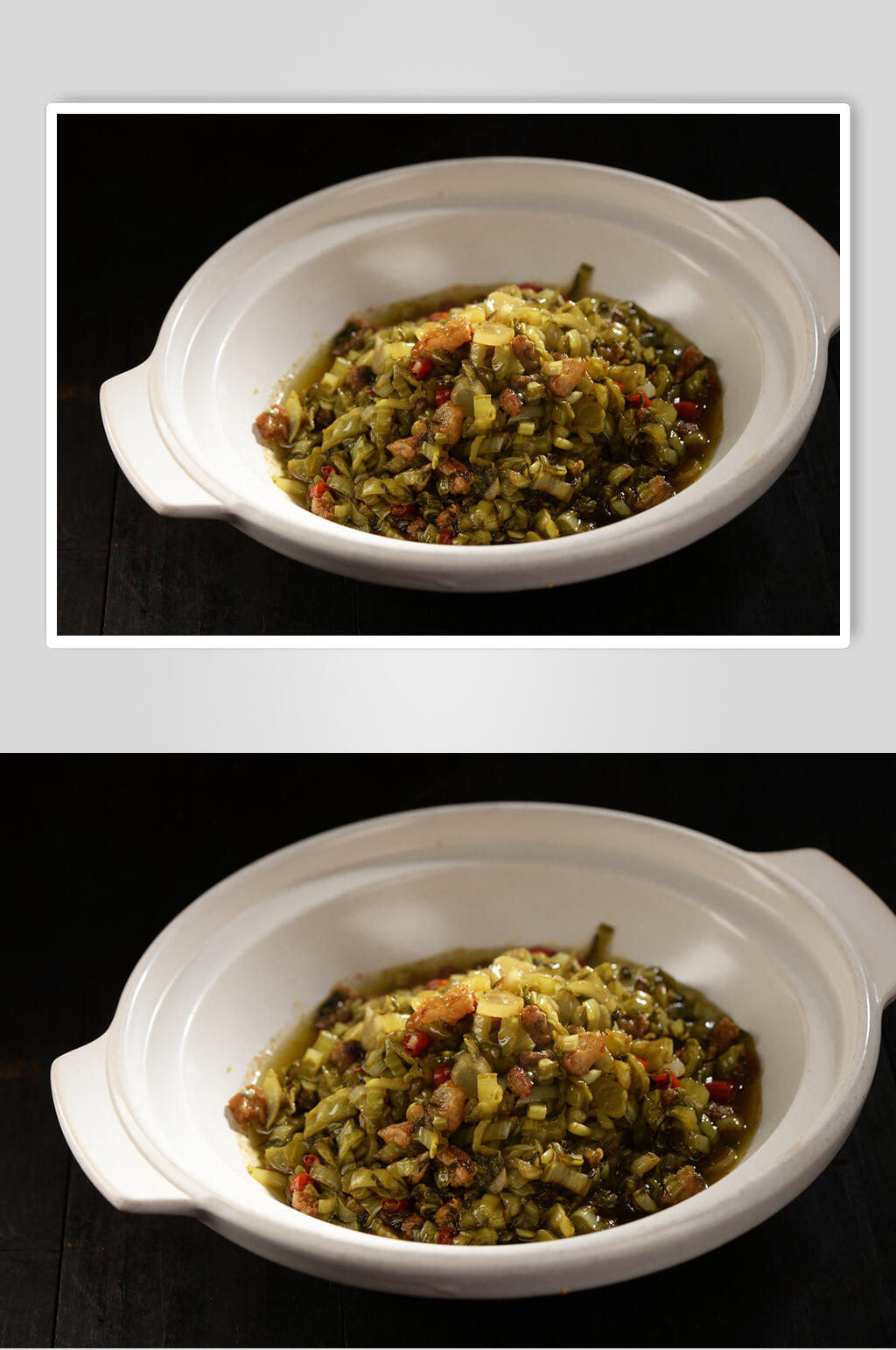 酸饥菜焖油渣食物摄影图片