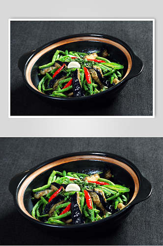 茄子炒豇豆餐饮摄影图片