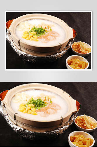 虾仁白果腐皮粥餐饮食品图片