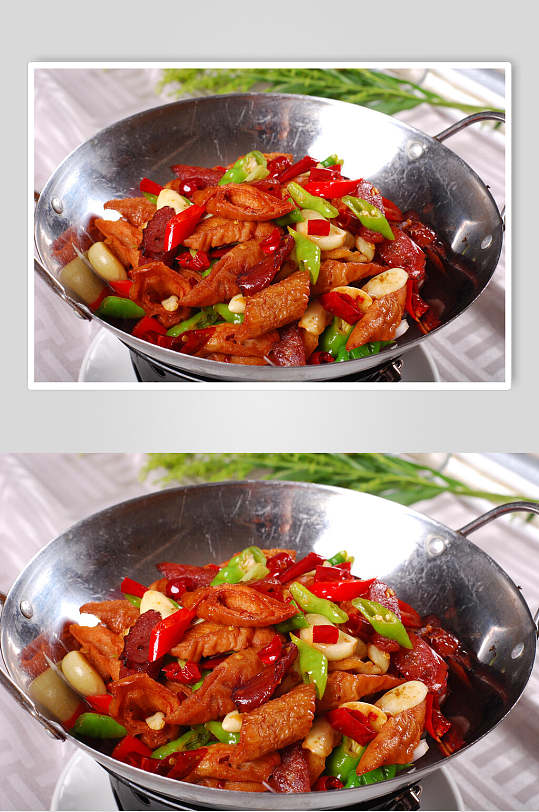 干锅腊味肥肠元例食物摄影图片