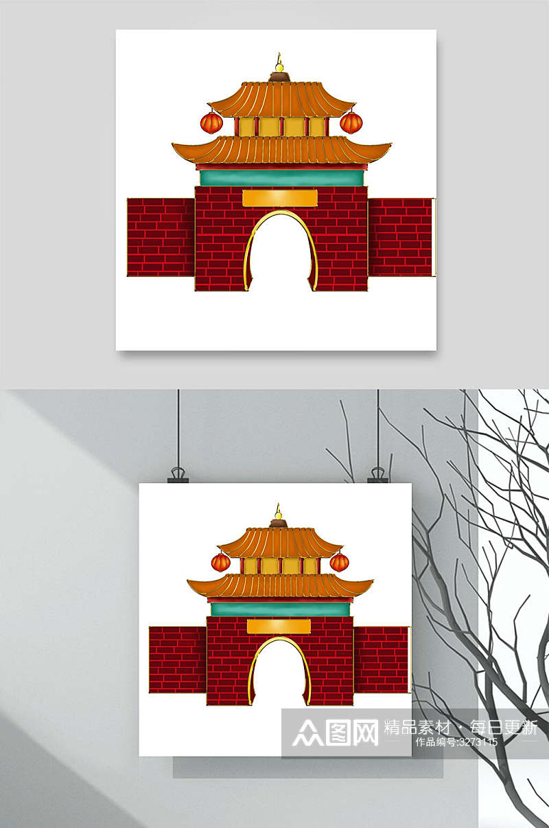 城墙传统建筑插画素材素材