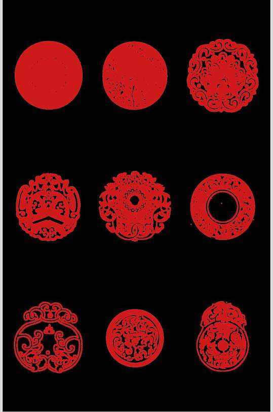 红色剪纸中国传统吉祥纹样矢量素材