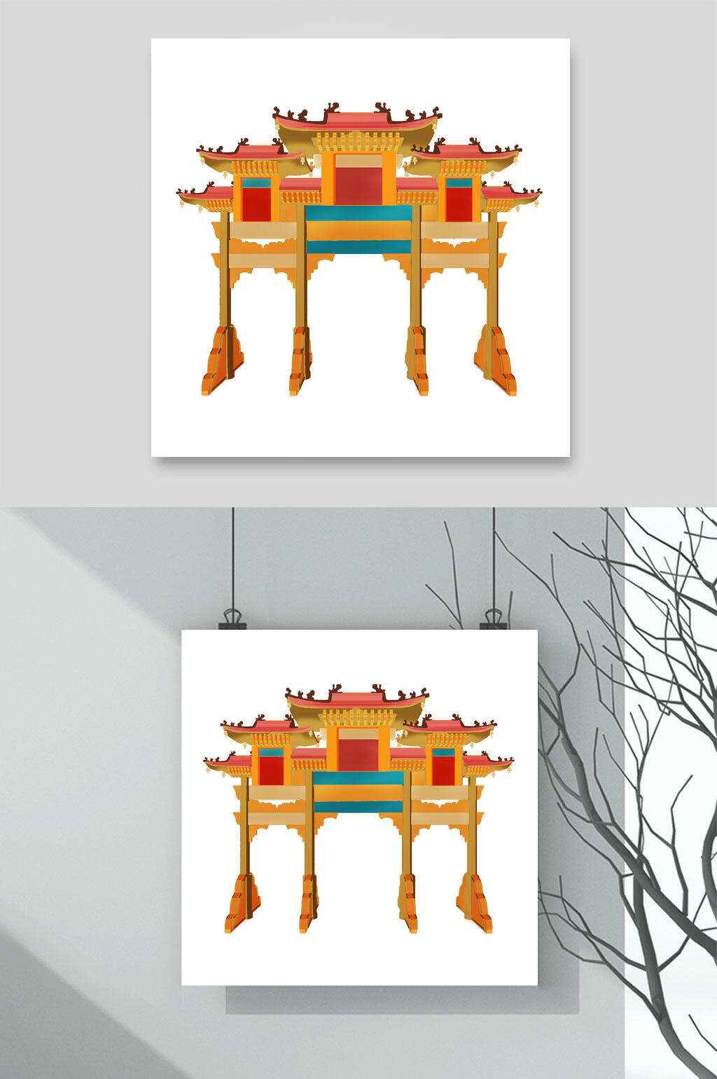 庭阁传统建筑插画素材素材
