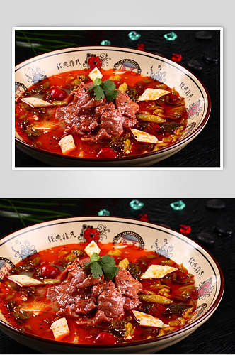 招牌美味水煮肉片食品摄影图片
