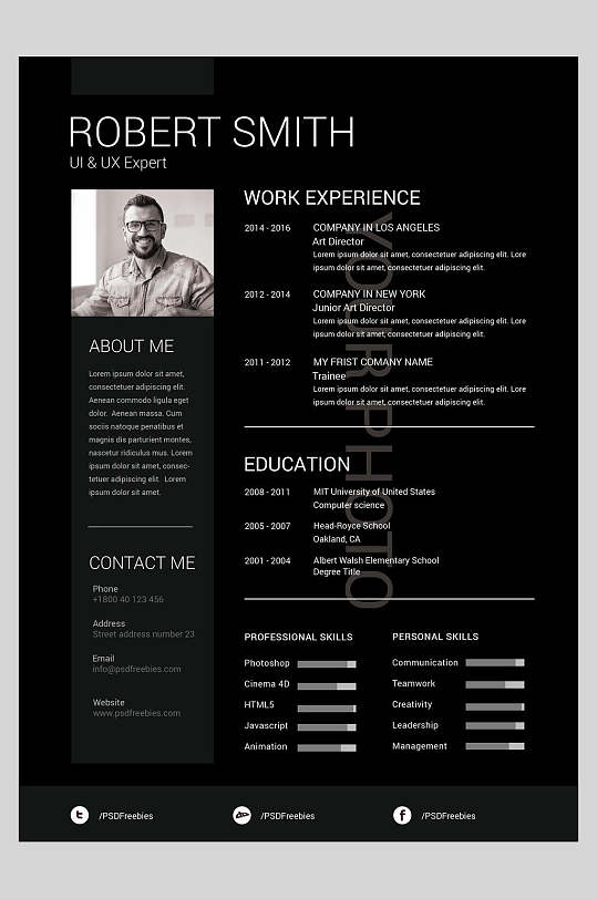 黑色高端大气创意简约职场个人简历