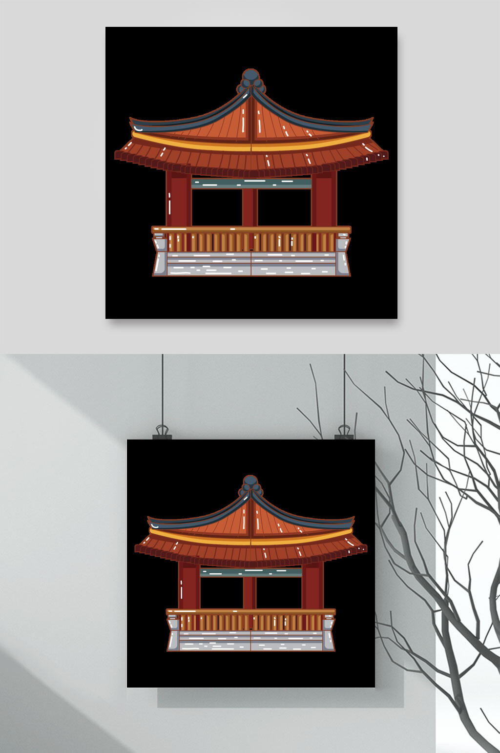 楼阁传统建筑插画矢量素材素材