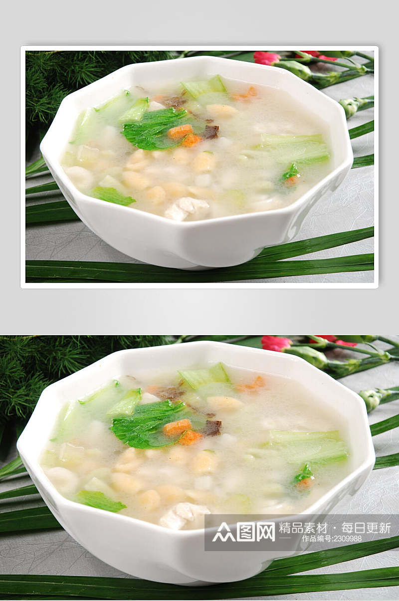 三色浓汤麻食高清图片素材
