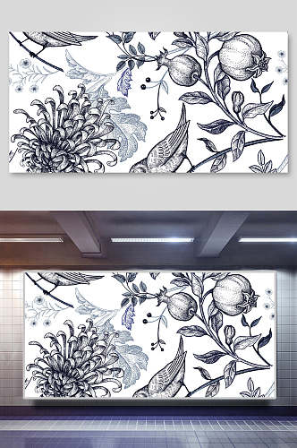 典雅大气花朵纹饰背景展板