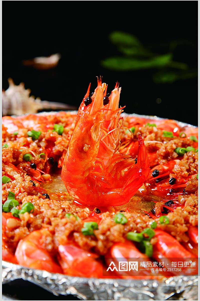 铁板蒜香烤虾餐饮食品图片素材
