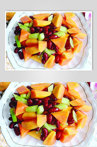 红腰豆拌木瓜食物实拍图片