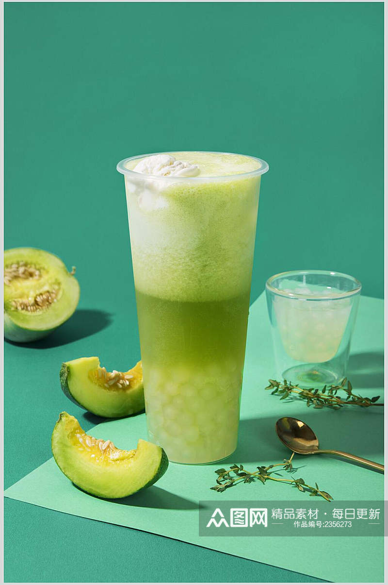 清新绿色奶茶摄影图素材
