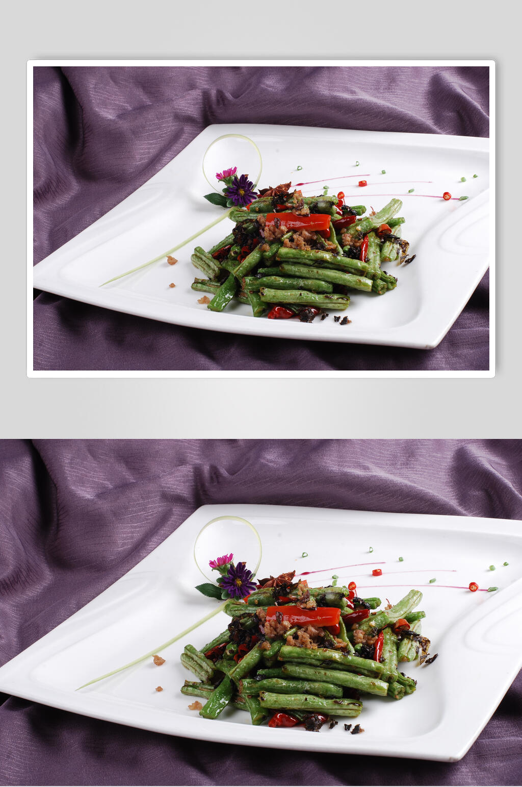 榄菜肉松炒酿四季豆食物高清图片素材