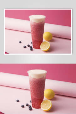 清新美味奶盖水果茶奶茶摄影图
