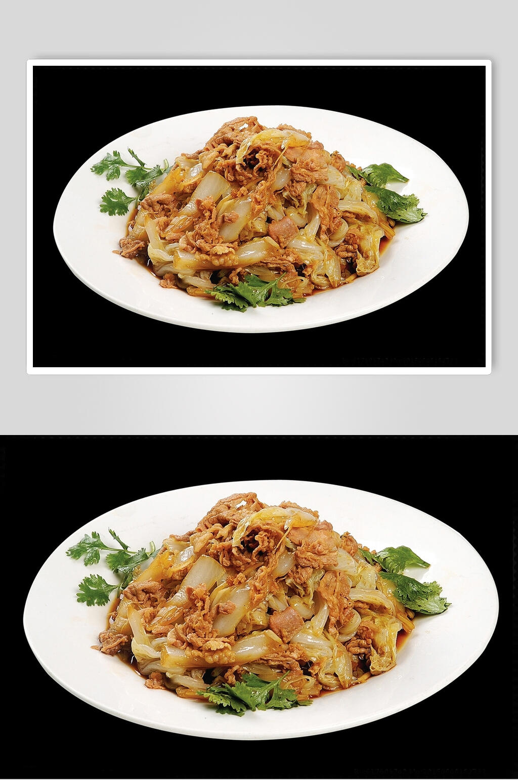 白菜叶炒羊肉食品摄影图片素材