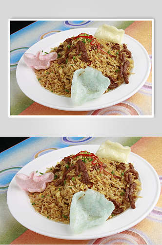 青椒牛肉蛋炒饭食物摄影图片