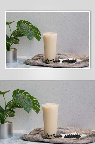 夏日清凉美食珍珠奶茶场景摄影图