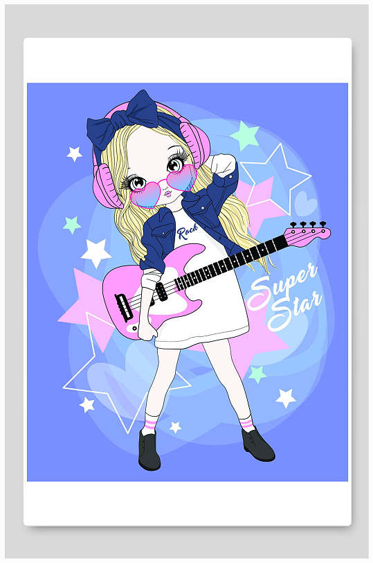 嘻哈少女插画矢量素材