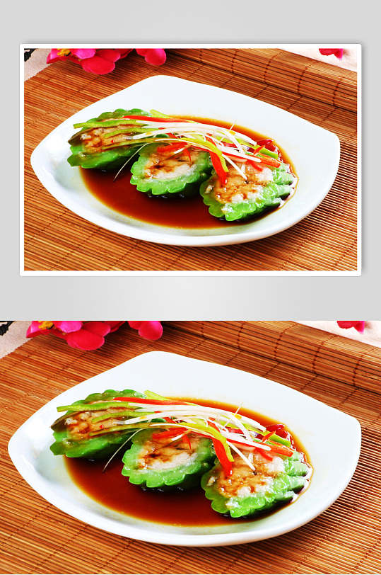 香煎苦瓜餐饮摄影图片