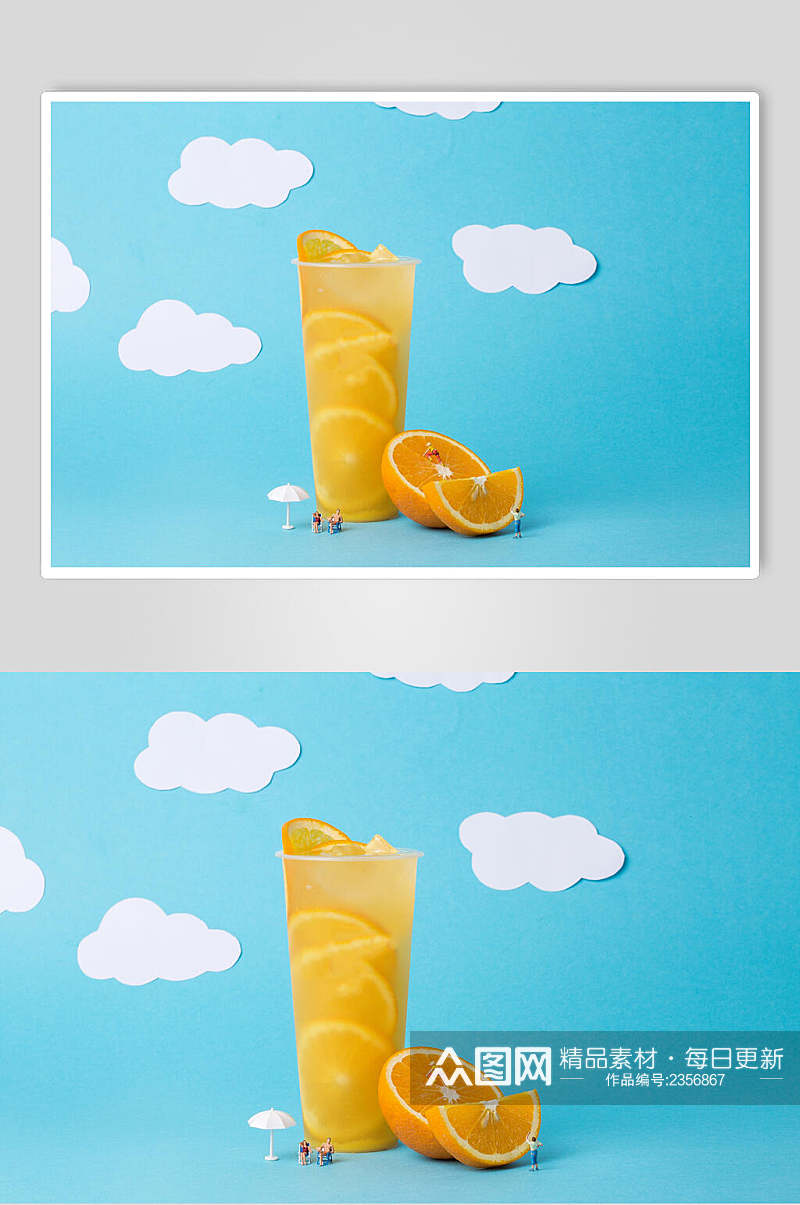 蓝色橙汁夏日清凉奶茶场景摄影图素材
