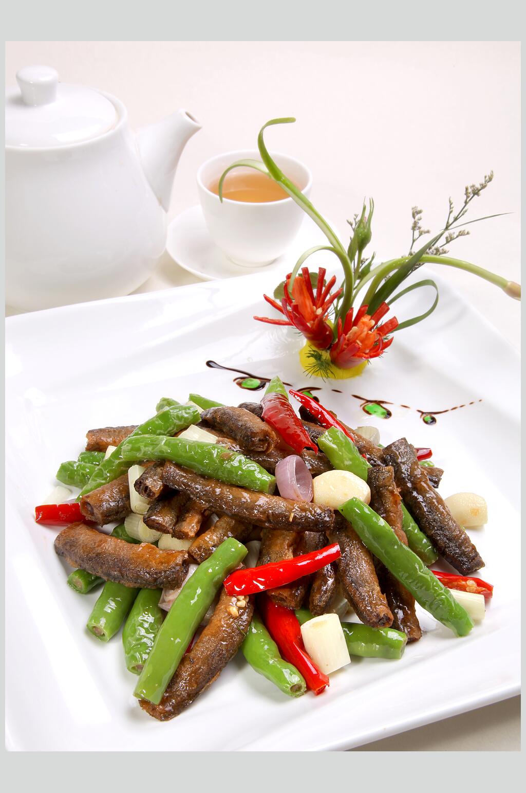杭椒薄荷焖泥鳅干元每例食物高清图片素材