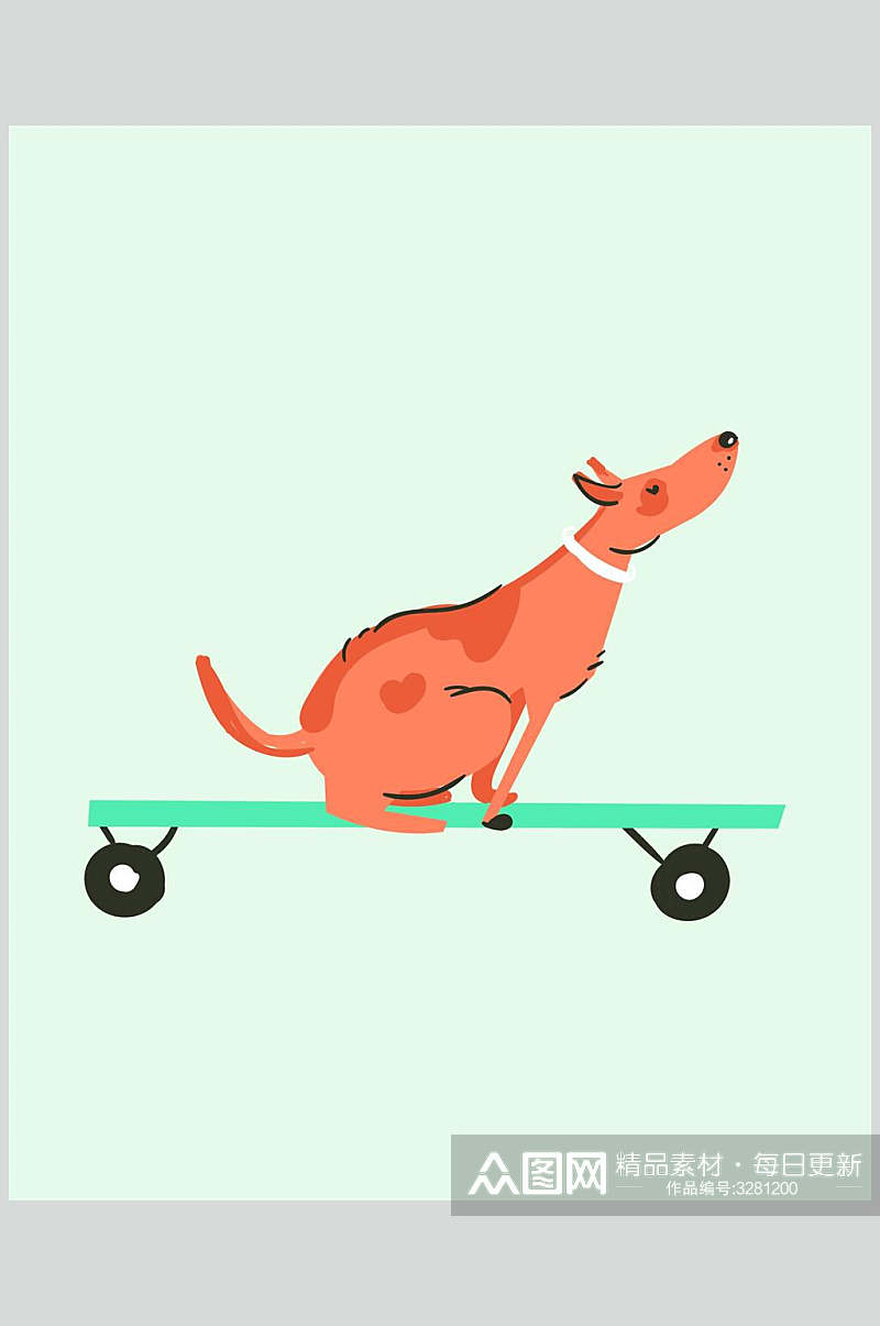 狗滑板比基尼游泳人物矢量素材素材