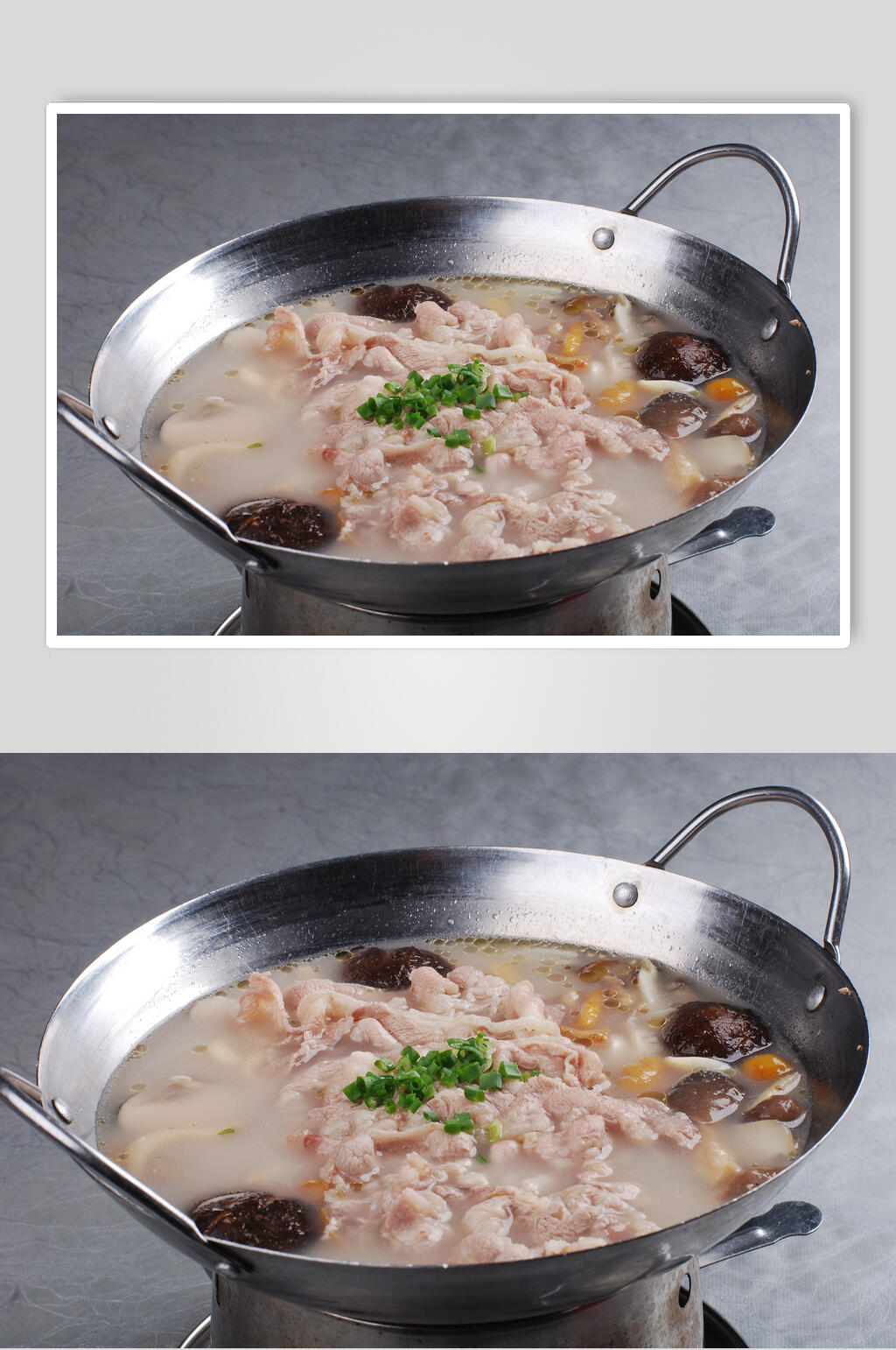 锅仔山菌浸肥牛食物摄影图片素材