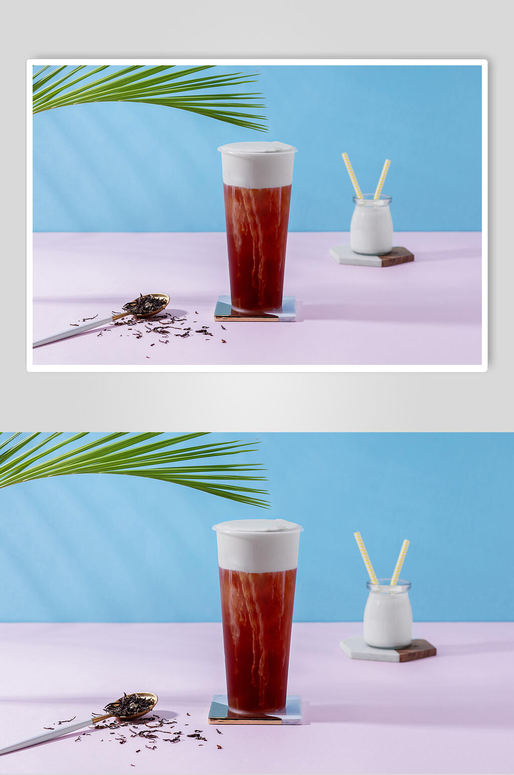 招牌清新夏日饮品乌龙茶奶盖奶茶摄影图素材