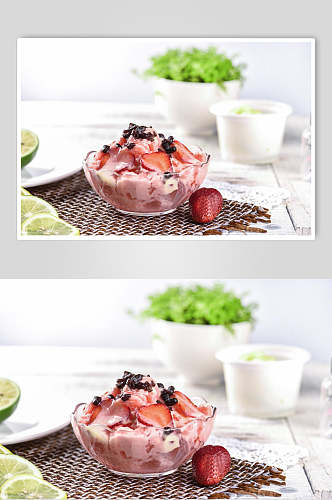 清新草莓冰沙水果茶奶茶摄影图