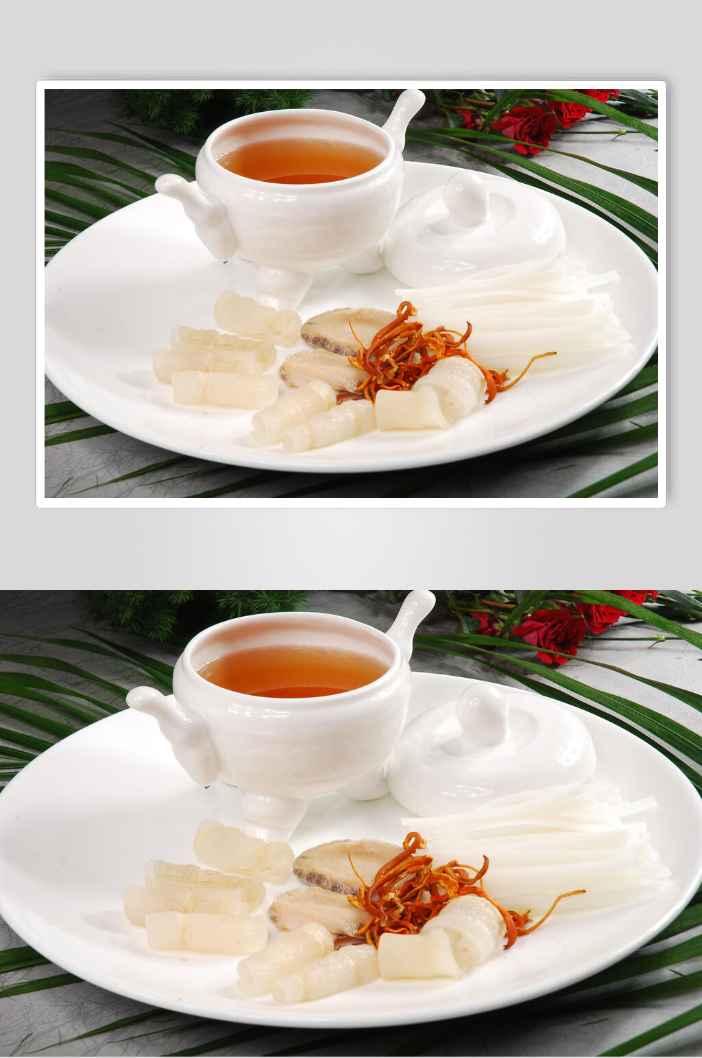 虫草花鲜鲍炖红鱼肚美食图片素材