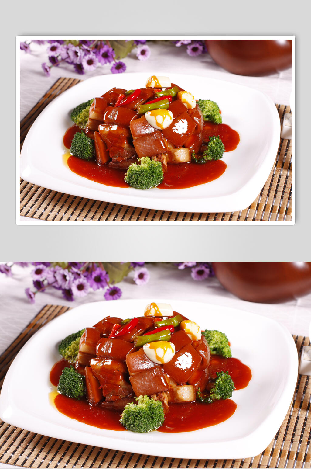 西蓝花红烧肉饮食图片素材