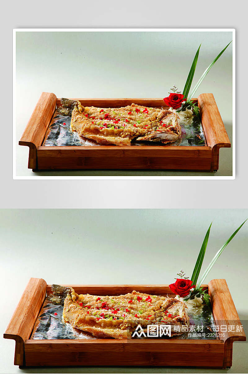 蒜香烤鲈鱼食品摄影图片素材
