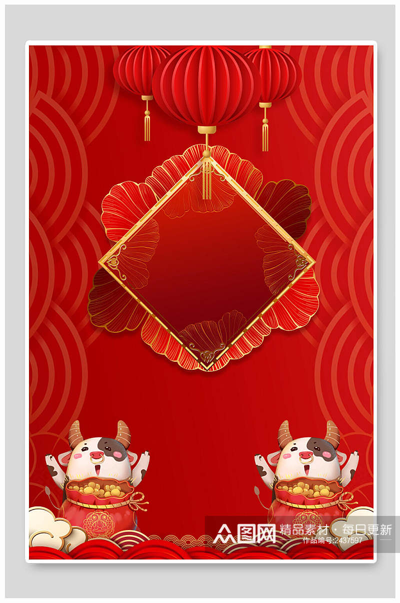 牛红色新年春节背景素材