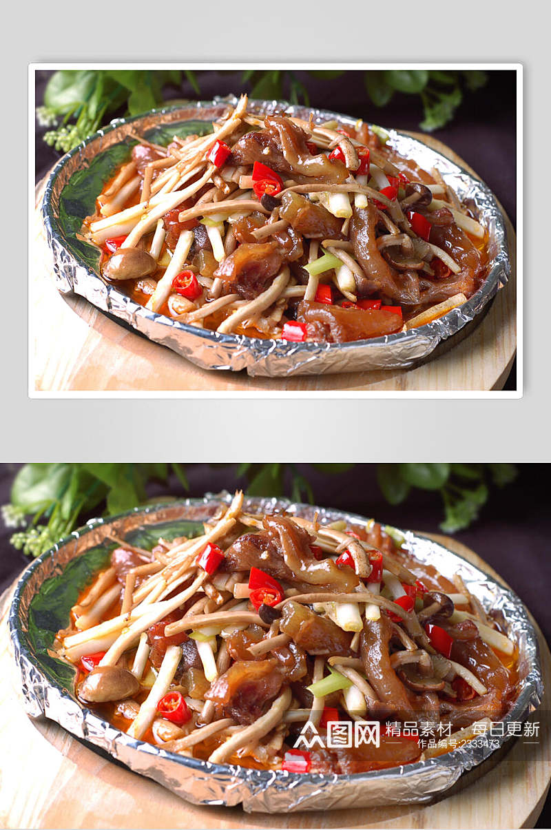鲜茶树菇炒蹄筋图片素材