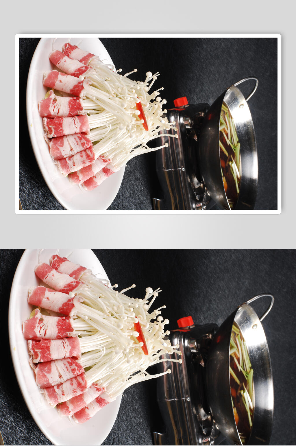 锅仔金菇肥牛卷元食物摄影图片素材