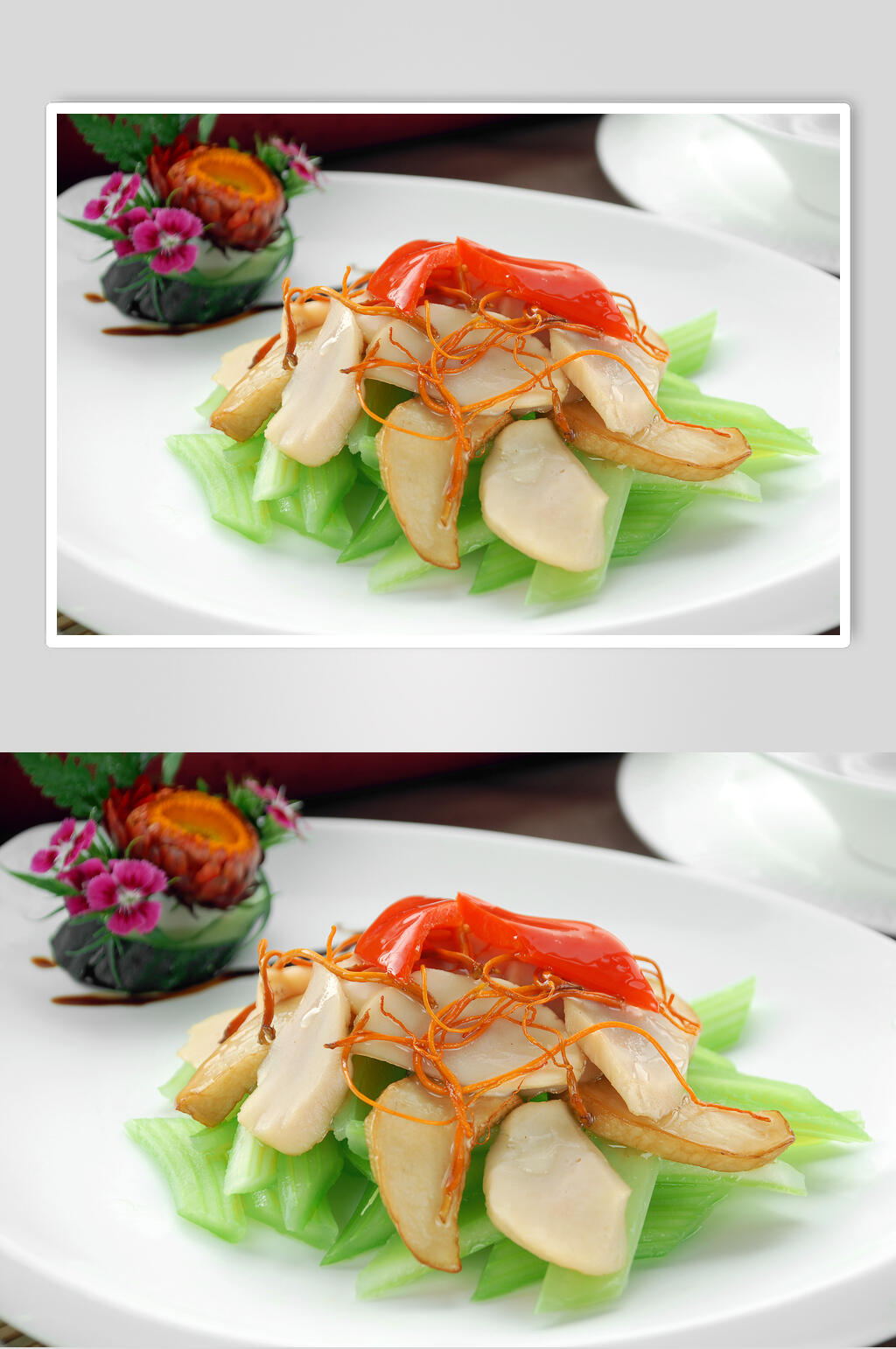 虫草花炒鲍片餐饮高清图片素材